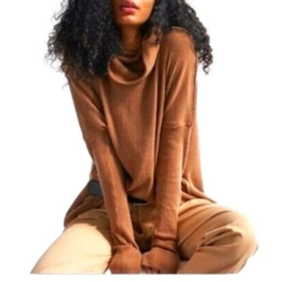 Free People Juicy Sweater Long Sleeve Cowl Neck Gold Harvest Moon S - Picture 3 of 15